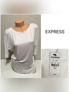 EXPRESS - M MEDIUM - NWT - WHITE RUCHED TUNIC TOP / SHIRT
